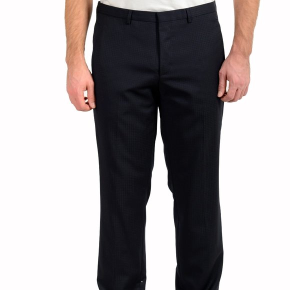Hugo Boss Men's "Arti/Hesten201E1" Blue Plaid 100% Wool Flat Front Dress Pants - Picture 1 of 5